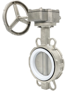 全不锈钢30416L四氟涡轮对夹手动碟蝶阀软密封D371F-106PDN658100