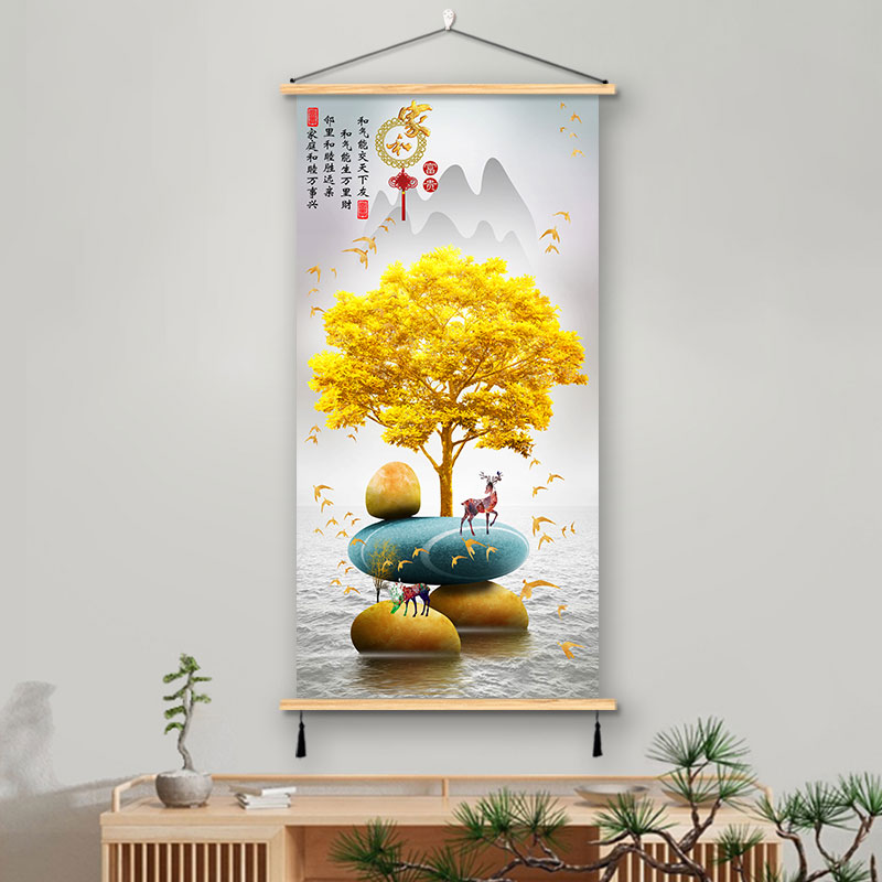新中式布艺挂画现代轻奢九鱼招财客厅装饰画背景墙壁画酒店玄关画图片