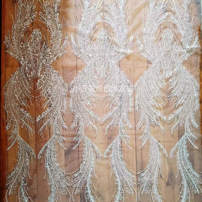 银色满幅珠子亮片加银股珍珠刺绣布贴 新娘婚纱礼服服装辅料
