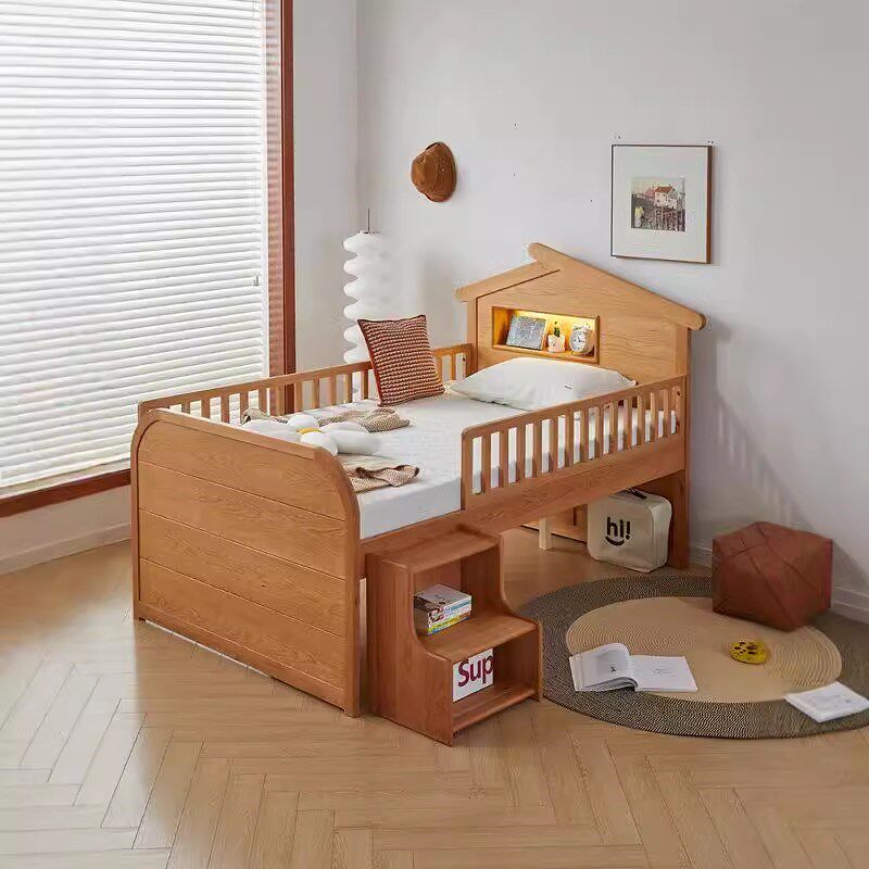 纯实木儿童树屋床男孩女孩半高床北美樱桃木原木多功能护栏床定制
