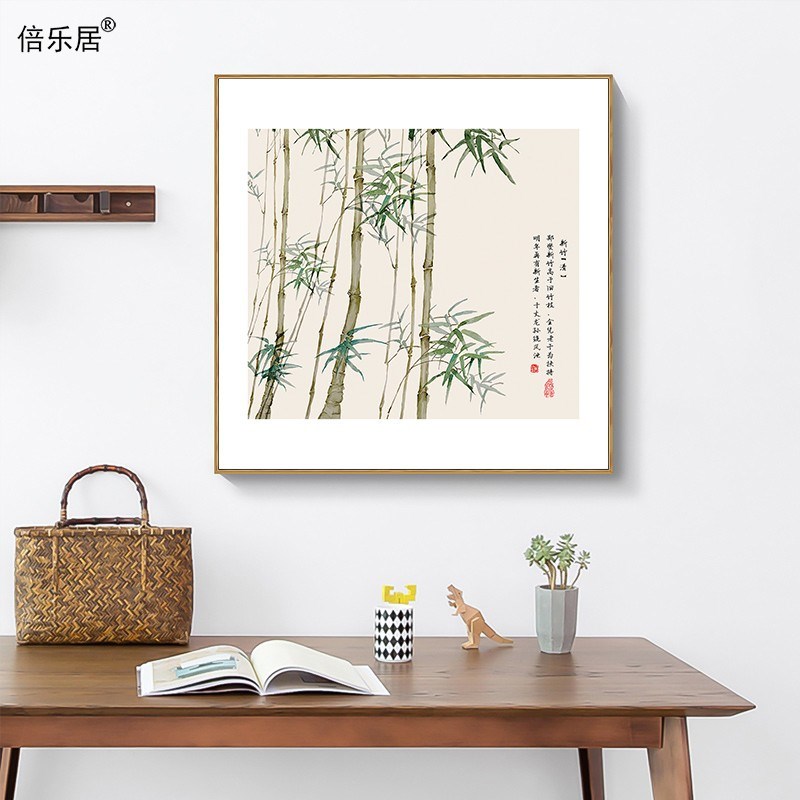 新中式餐厅装饰画饭厅厨房国风竹子挂画荷花壁画工笔花卉植物墙画图片