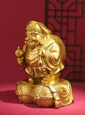 纯铜大黑天摆件日本财神大号大黑天菩萨像招手家居举锤供奉工艺品