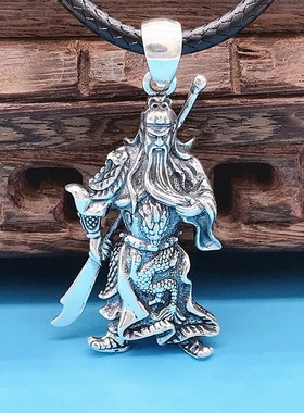 正品990纯银霸气实心关公吊坠男士个性武财神挂件送男友礼物银饰