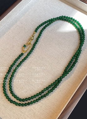 新中式绿色玉髓串珠项链天然石夏天国风轻奢小众设计感锁骨链颈链