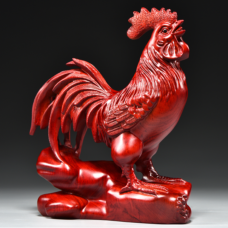 红木雕鸡摆件十二生肖木鸡家居客厅办公装饰开业乔迁送礼