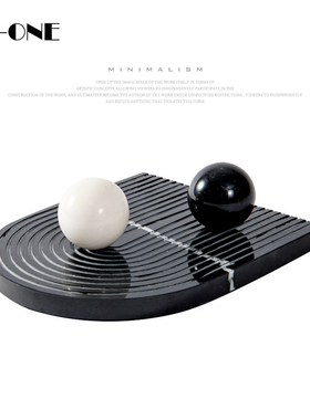 Rz 极简现轻奢大理石椭圆托盘摆件样板房售楼处软装饰品