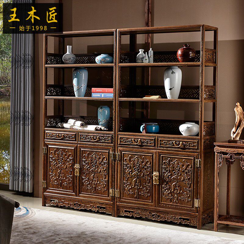 王木匠鸡翅木书架书橱陈列架实木书柜三层展示架文件柜红木家具,住宅家具,红木书柜/书架,淘宝优惠券,粉丝福利购,淘宝优惠卷
