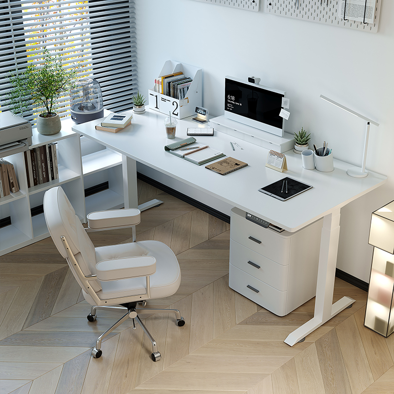 实木学生书桌家用贝肯特白桌子中小学生电脑桌电动升降学习桌