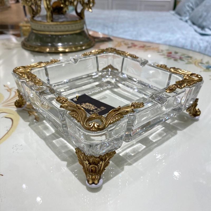 凤凰美居法式艺术奢华客厅家用捷克水晶镶铜烟灰缸工艺品桌面摆件