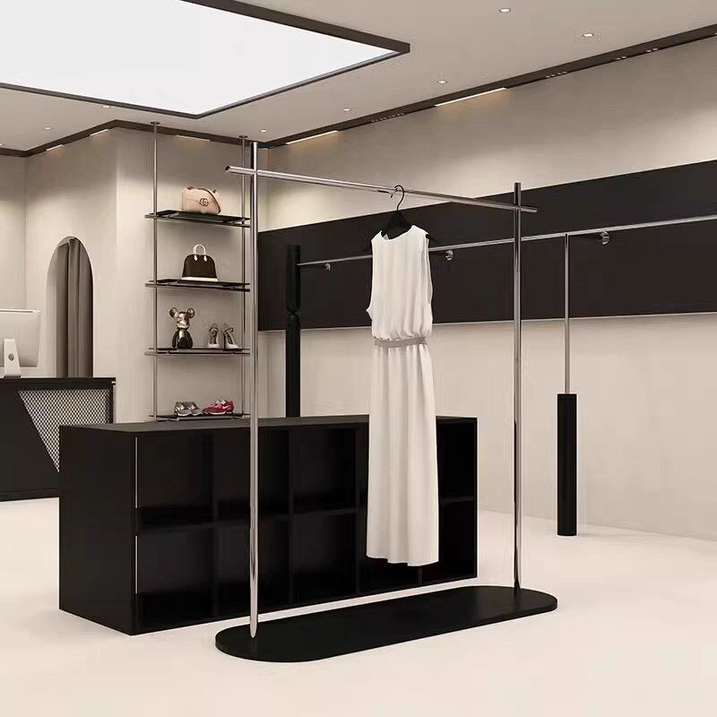 服装店展示架不锈钢落地式挂衣杆女装货架陈列道具侧挂衣服架