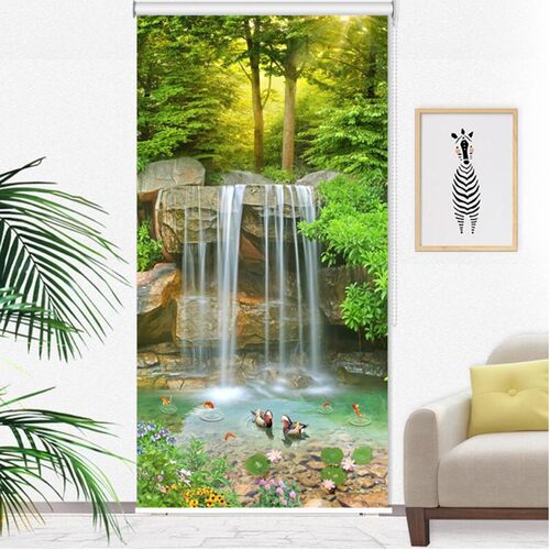 高端定制山水画玄关门帘隔断遮光隔水防手热拉式升降卷窗帘