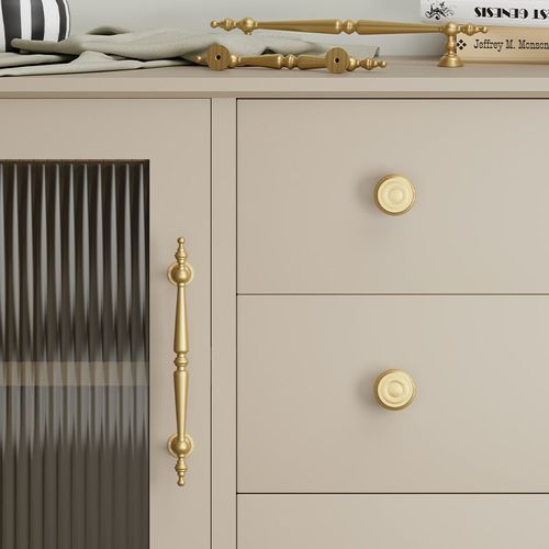 镜月黄铜法式柜门拉手实心纯铜衣柜橱柜柜子抽屉金色美式轻奢把手