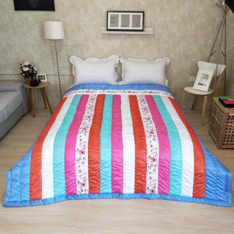 韩国民俗喜被贡缎夏凉被婚庆床盖单件绣花夹棉绗缝空调被双人被薄