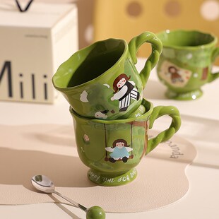 森系女孩马克杯艺术感杯子女生日礼物陶瓷喝水杯办公室咖啡杯礼盒