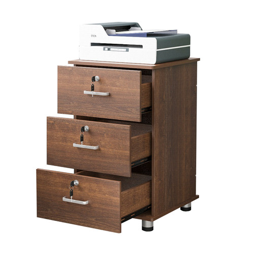 办公室桌下抽屉矮柜加高三抽固定文件柜65高木质带锁小柜子储物柜