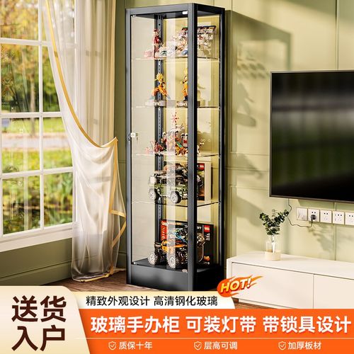 手办柜透明玻璃展示柜家用带锁防尘收纳陈列柜带灯模型储物架书架