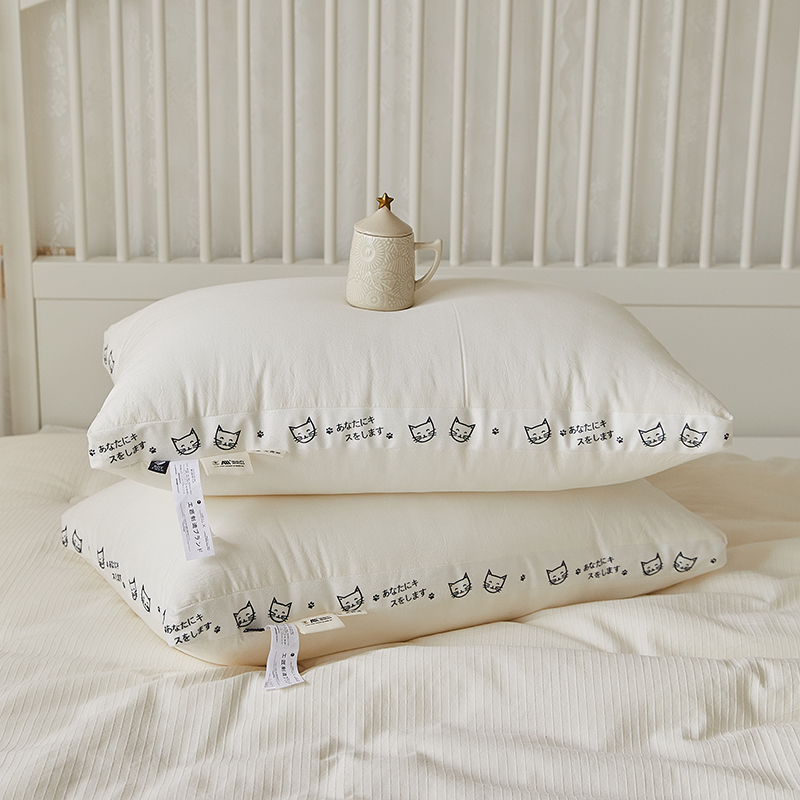 Moryio柔软蓬松A类防螨全棉大豆纤维枕芯护颈椎助睡眠单人枕头