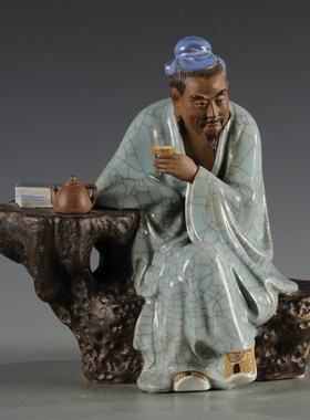 石湾陶瓷 家居装饰品摆件 陆羽品茶 礼品礼物艺术客厅摆设