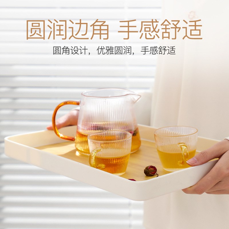 仿木质托盘长方形杯子水杯水壶放置茶盘果盘酒店密胺盘子商用塑