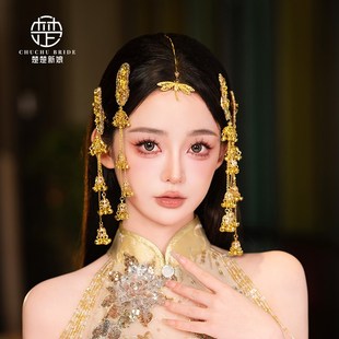 新款潮流新娘金色流苏发夹精致手工发饰风铃发夹对夹边夹流苏头饰