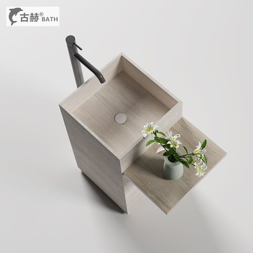 古赫洞石侘寂风酒店别墅轻奢岩板立柱盆洗手洗脸盆洗漱台浴室柜