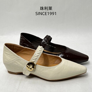 珠利莱2026春法式复古尖头浅口单鞋女中跟玛丽珍鞋一字扣带小皮鞋