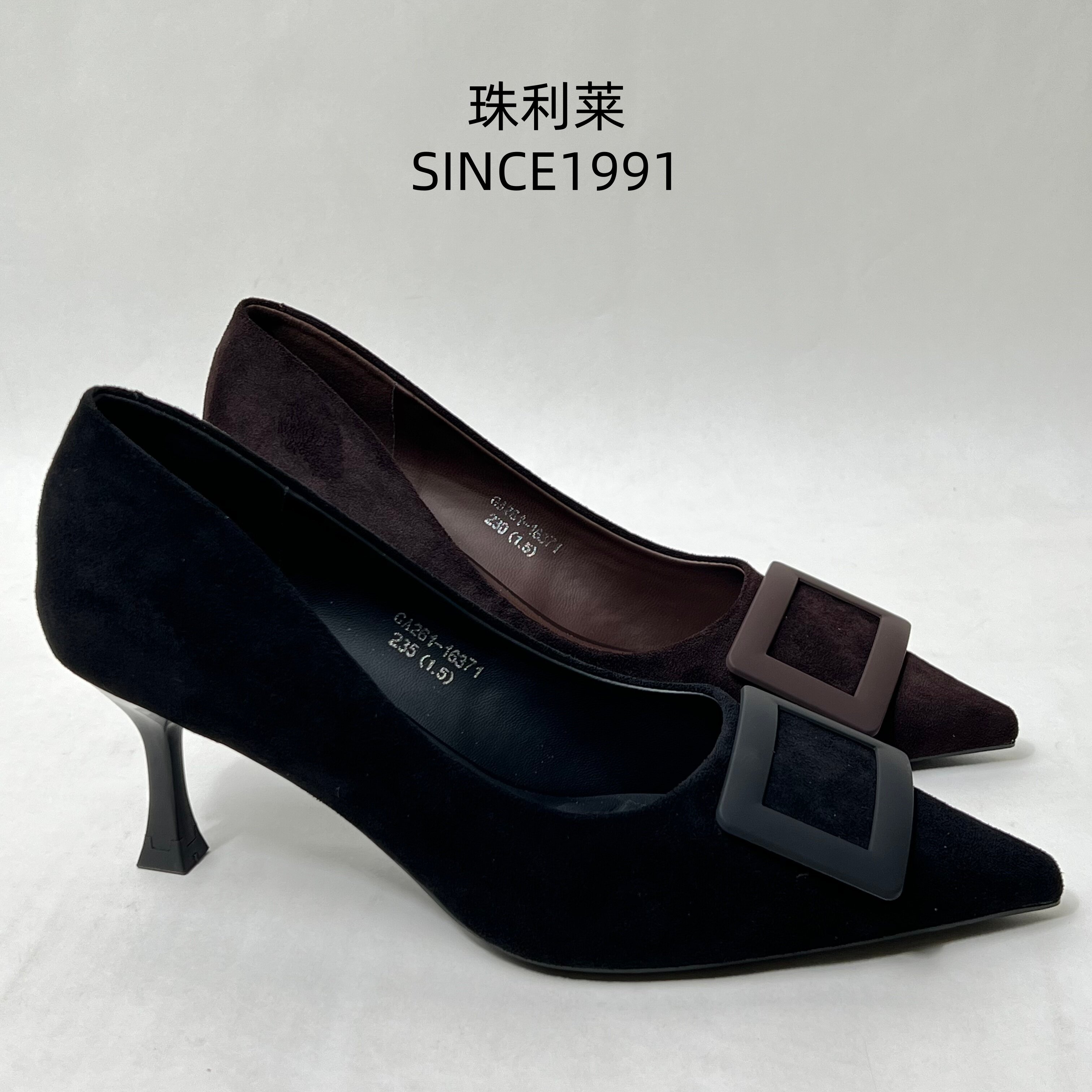 珠利莱2026春专柜法式复古方扣尖头细跟高跟鞋女浅口单鞋气质百搭