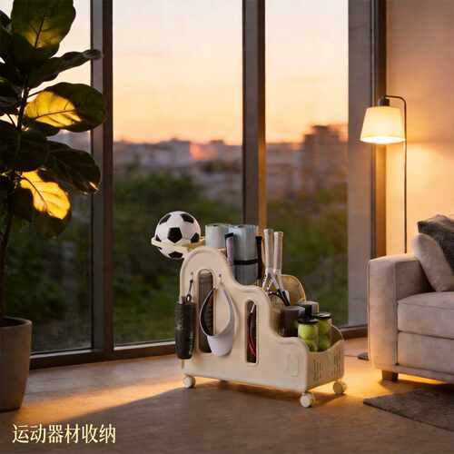 家用收纳架移动整理运动健身器材羽毛球瑜伽垫收纳篮多功能置物架