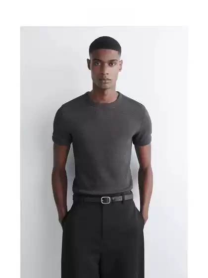 C*S Men's Slim Fit Crew Neck Ribbed T-Shirt Charcoal Black 2025 Autumn New Arrival 1229297010