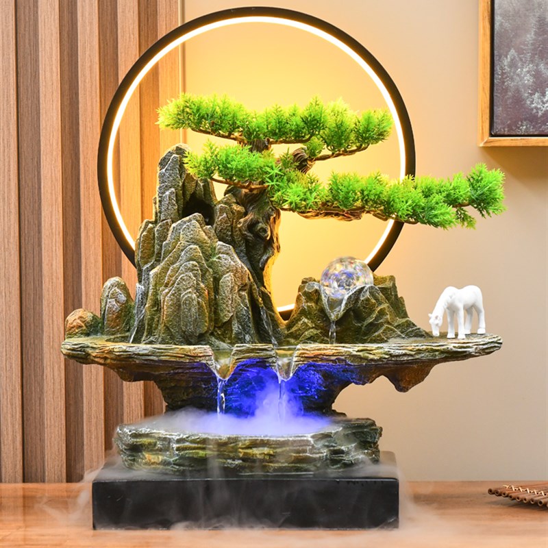 假山流水摆件循环水客厅电视柜旁新中式水景装饰开幕礼