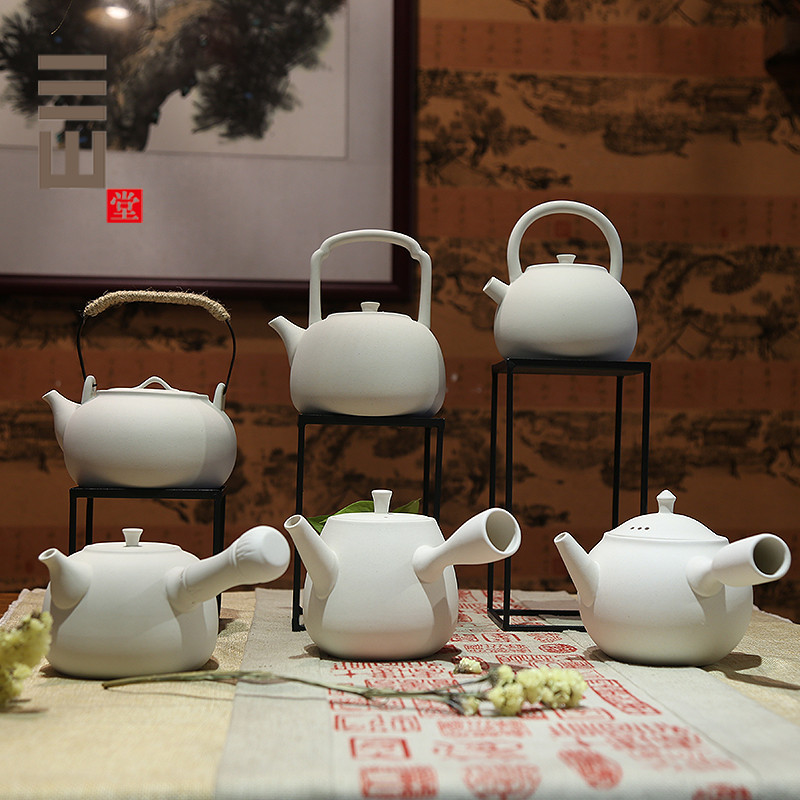 日式白泥陶瓷茶壶煮茶泡茶壶电陶炉功夫茶侧把提梁小烧水壶煮茶器
