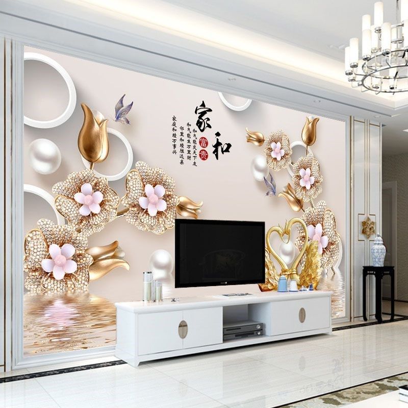 电视瓷砖背景墙砖3d立体新中式客厅画现代简约微晶石家和富贵玫瑰