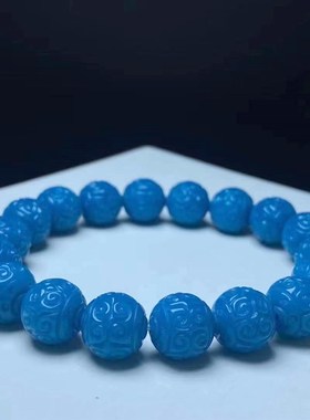 雪巴琉璃果冻料蓝色圆珠回纹单圈手串佛珠手链手持男女文玩配饰