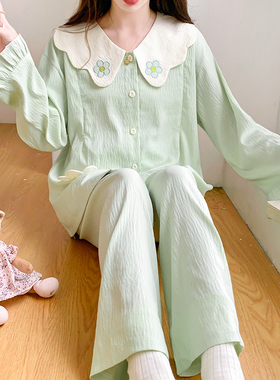 绿色孕妇哺乳睡衣女夏季产后薄款纯棉月子服5月份6产妇喂奶家居服