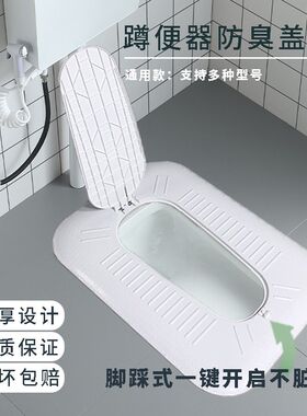 卫生间蹲便器盖板蹲厕防臭堵塞器厕所蹲坑全封闭脚踩一键自动翻盖