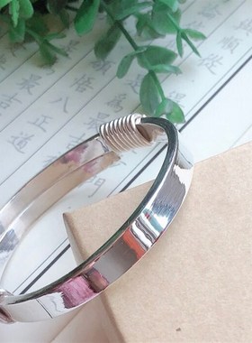 银手镯女9999纯银手工定制男光面抽拉情侣妈妈款旧银饰加工翻新