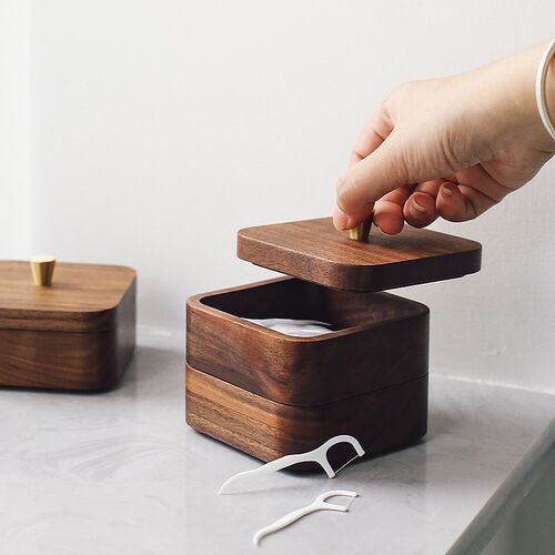 安也造木 牙线盒收纳棉签盒牙签盒酒店民宿实木轻奢牙签筒