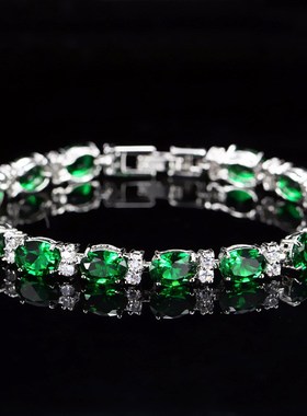 时尚流行韩版椭圆绿蓝红彩色锆石手链结婚新娘婚纱礼服宴会首饰