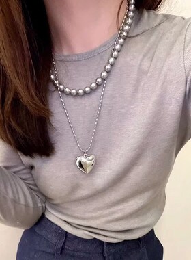 韩国串珠项链女小众设计爱心吊坠高级感锁骨链颈链2024新款配饰潮