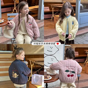冬装儿童洋气加厚夹棉休闲棉服宝宝保暖外套女童韩版刺绣棒球服潮