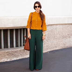 21秋新款阔腿裤时尚套装立领修身五分袖毛衣高腰直筒宽腿西裤327