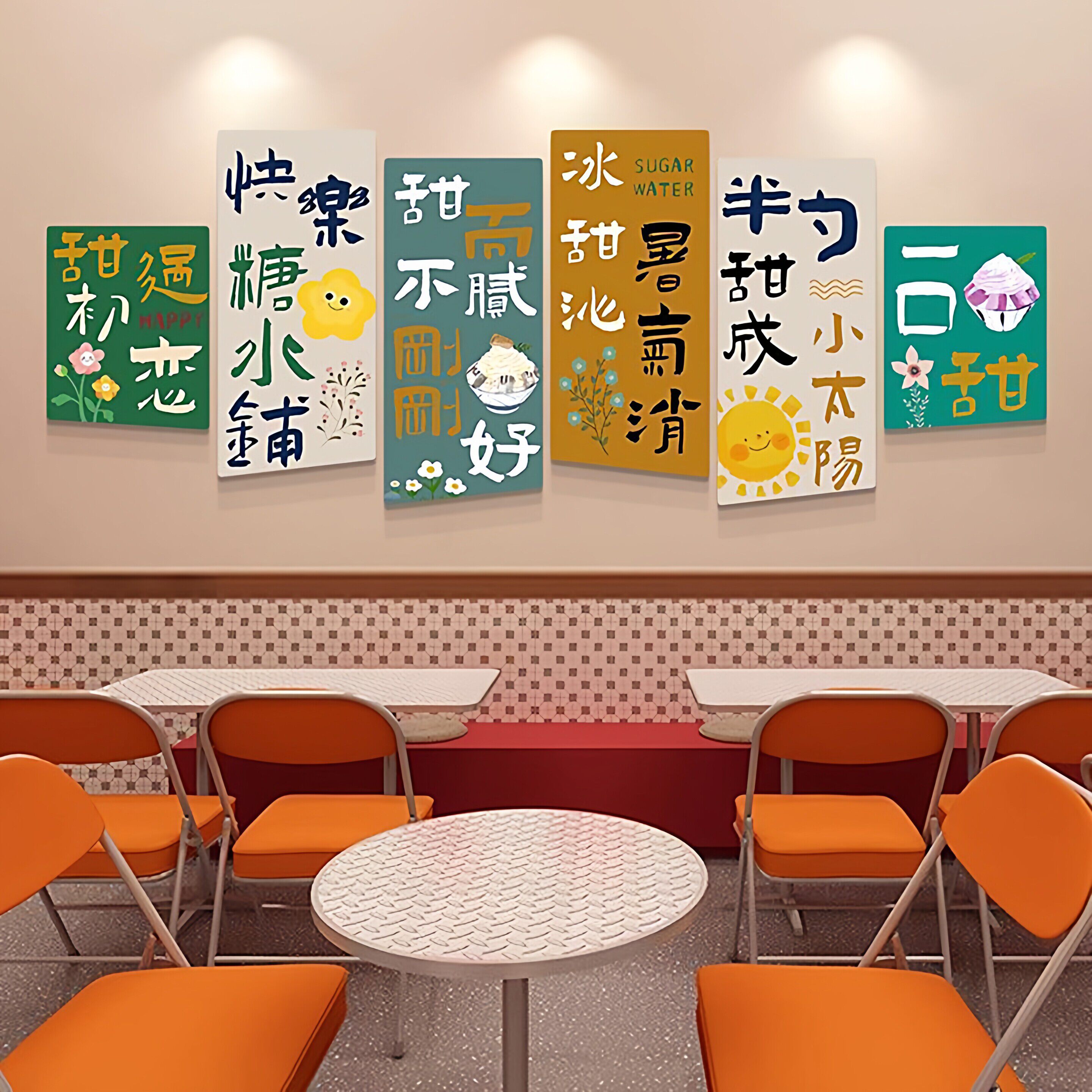 糖水铺墙面装饰画双皮奶甜品店海报贴画港式茶餐厅冰室背景墙布置