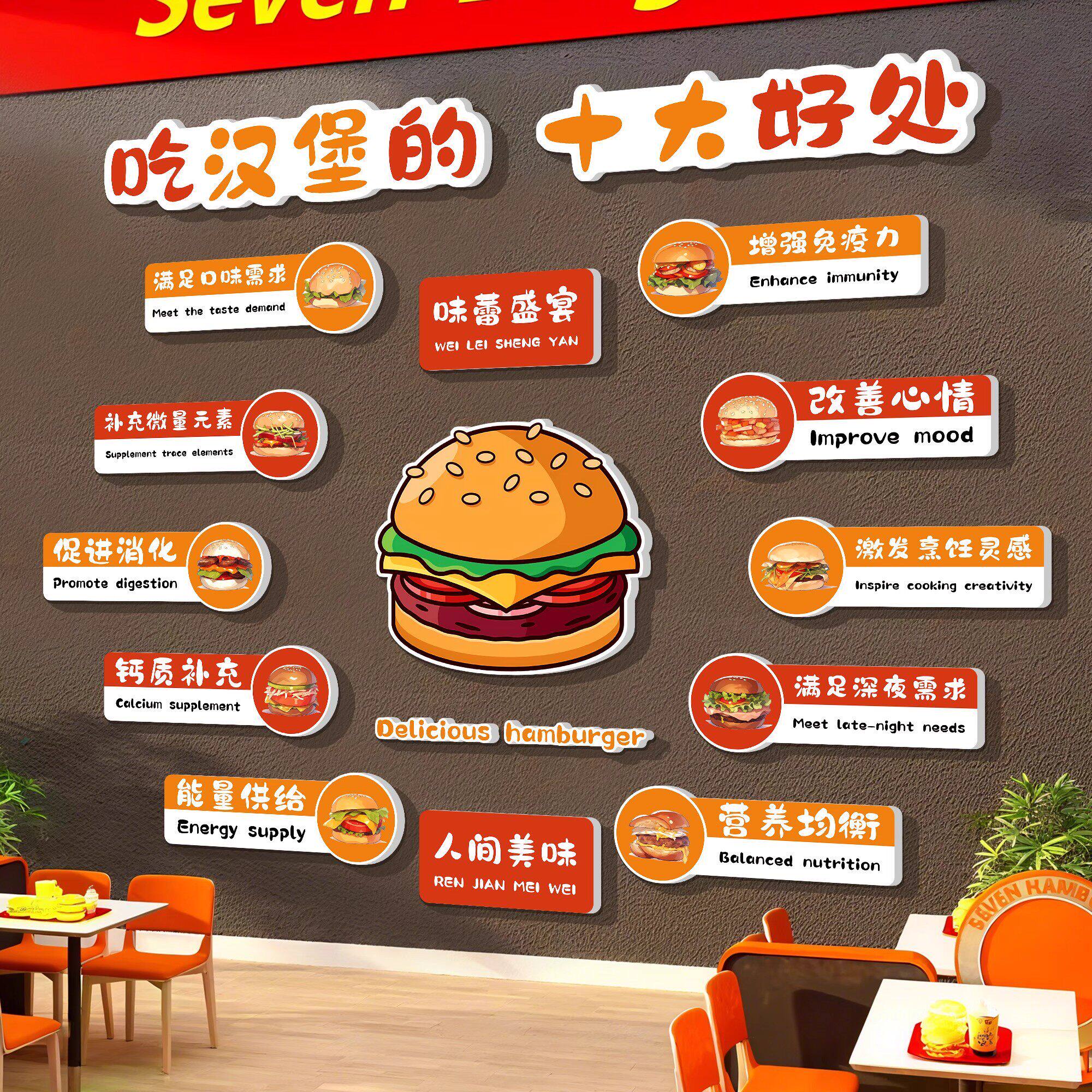 网红打卡汉堡披萨店墙面装饰品美式炸鸡小吃进门形象墙贴广告海报