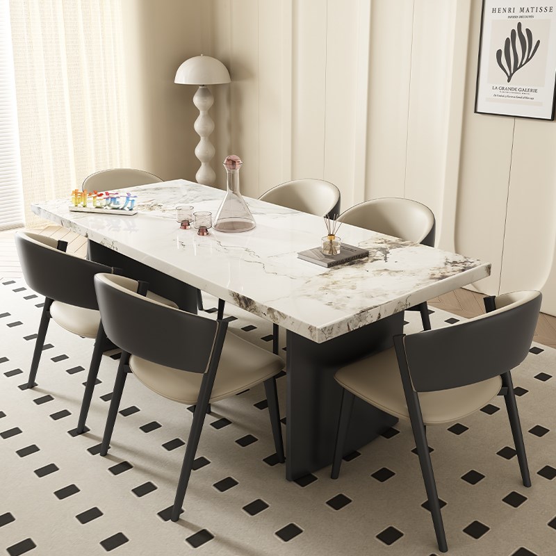 现简约小户型长方形家用客厅餐桌下挂岩板悬浮轻奢饭桌