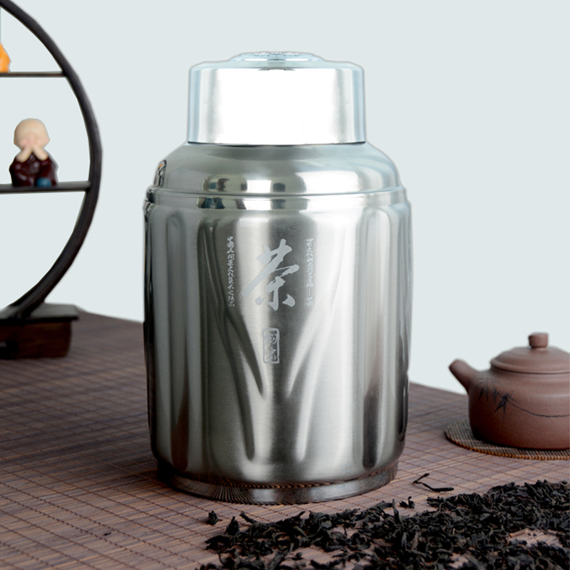 不锈钢茶叶罐大小号高端储茶罐茶叶桶加厚密封罐双层盖通用罐方形