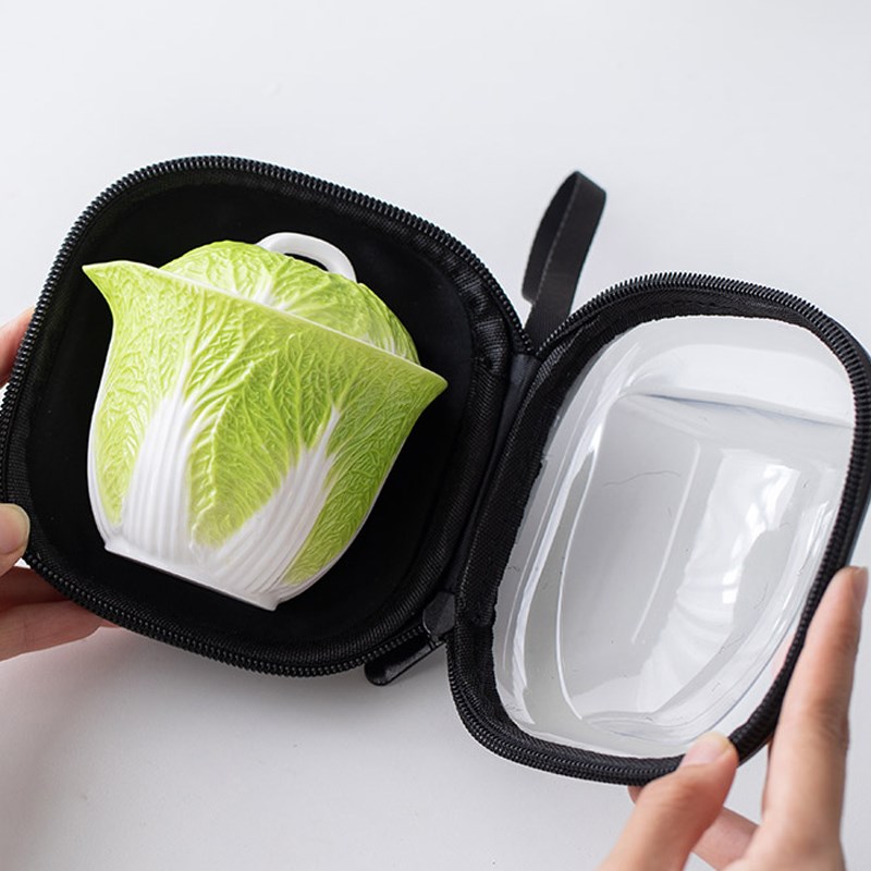 白菜旅行茶具套装式快客杯单人手抓壶陶瓷功夫茶具户外泡茶杯