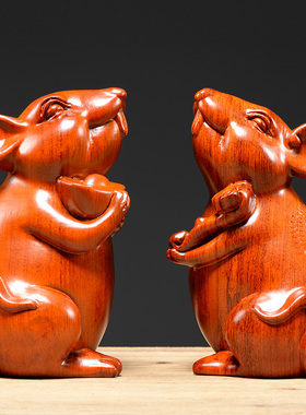 木雕老鼠摆件十二生肖实木质鼠雕刻家居客厅装饰