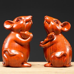 木雕老鼠摆件十二生肖实木质鼠雕刻家居客厅装饰