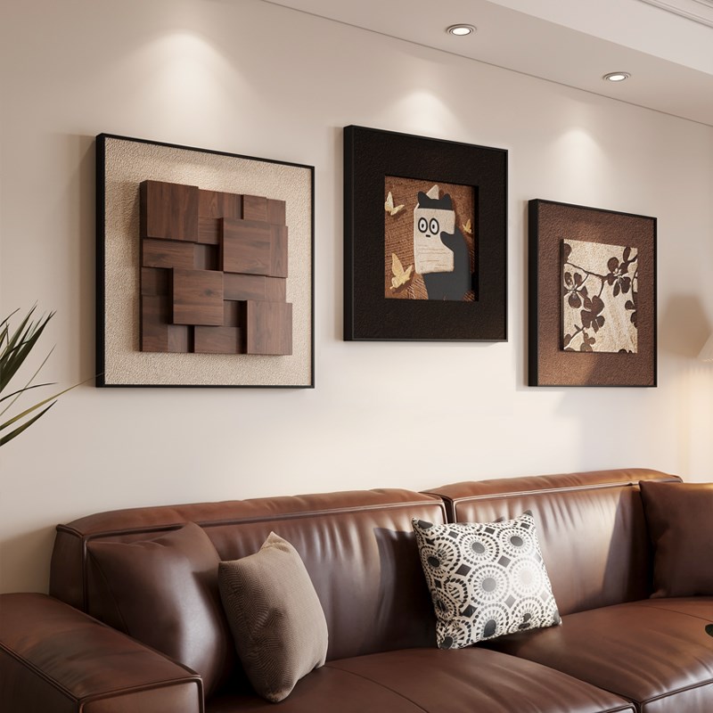 中古风玄关装饰画高级感猫咪实木立体入户门挂画法式复古客厅壁画图片