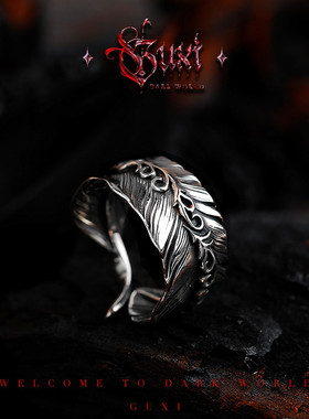 GUXI【翎羽】小众设计925银戒指男 复古个性高级感食指开口指环女